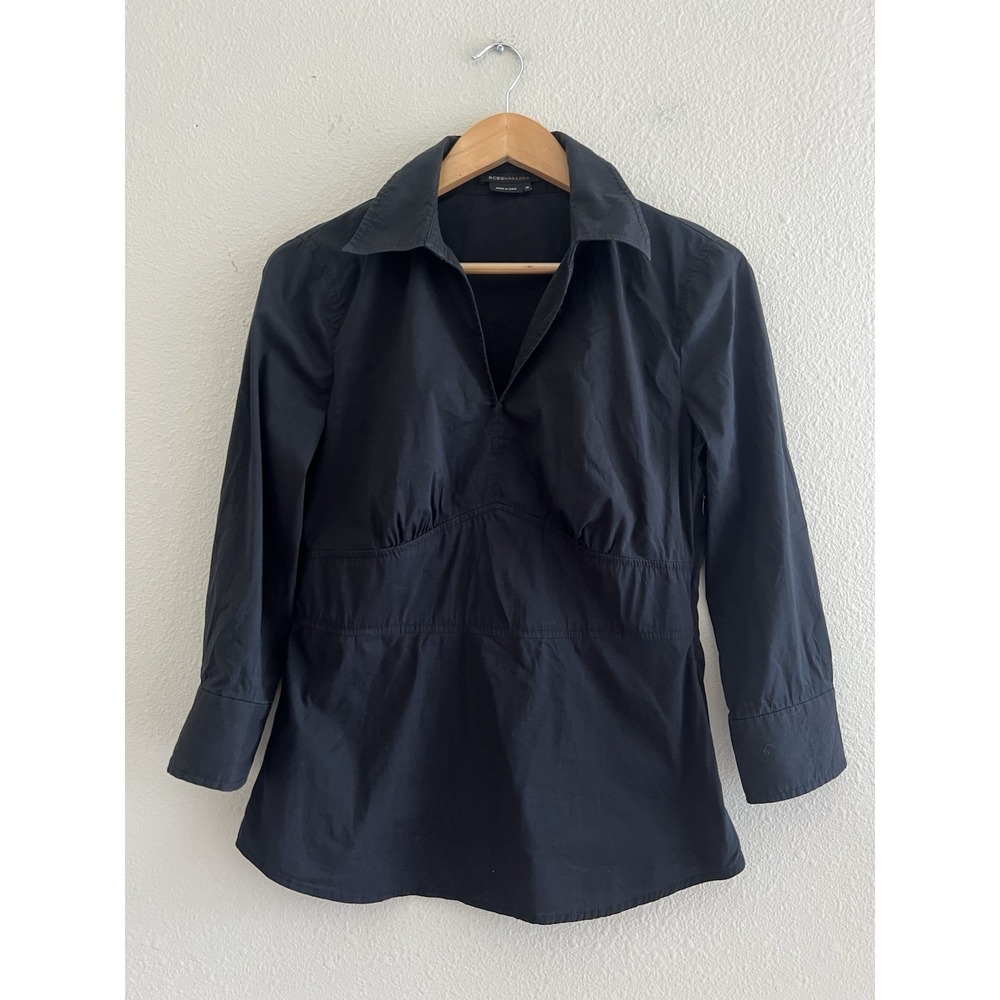 BCBGMAXAZRIA Y2K Black Empire Waist Side Zip V-Neck Blouse Top Size M